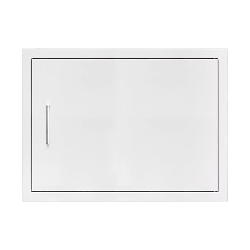 Horizontal masonry frame return access door, white trim with inset panel and handle slot
