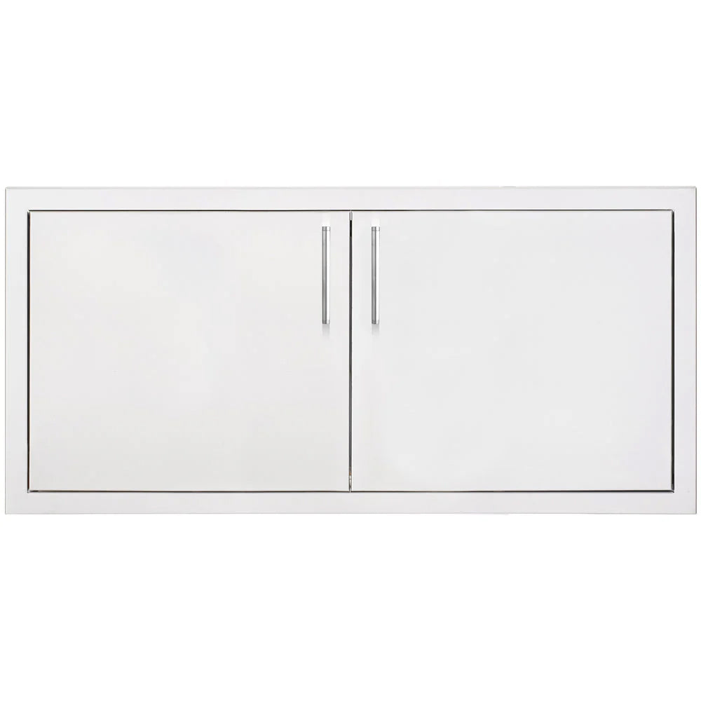Dry storage cabinet with two center doors and vertical handles