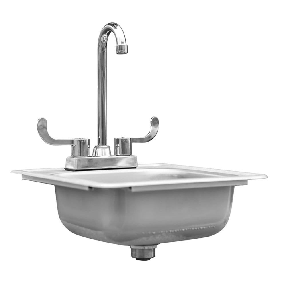 Stainless steel drop-in sink with chrome faucet and side control handles