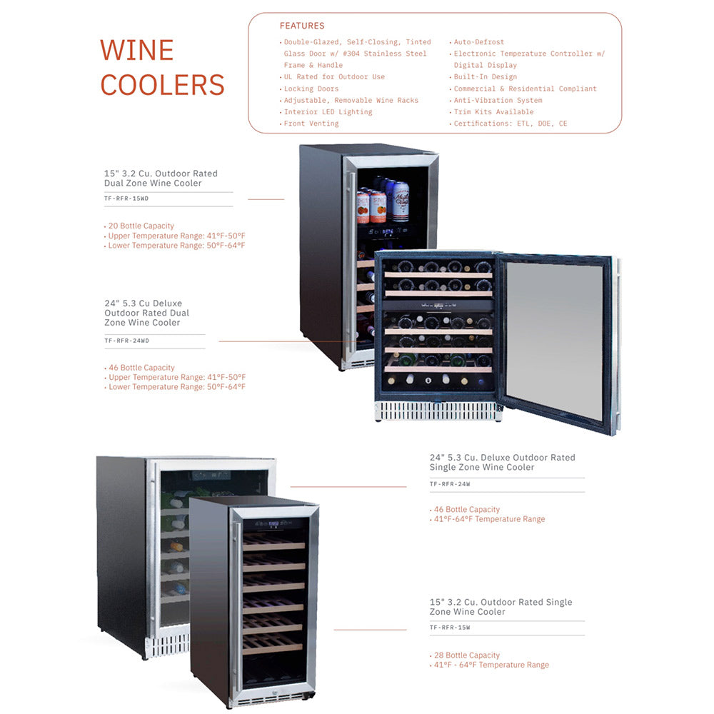 TrueFlame Outdoor Rated Dual Zone Wine Cooler, 24-Inches