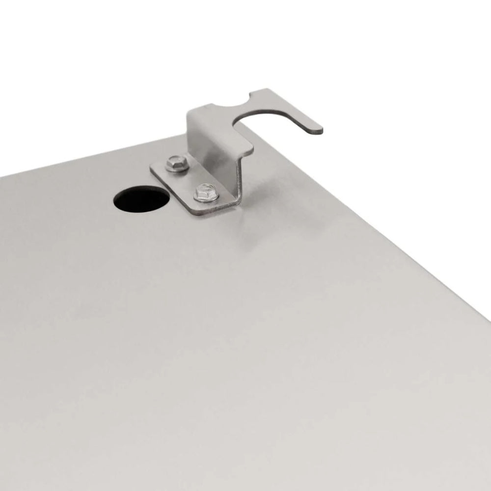 Metal mounting clip on the pedestal top with a circular hole and screws