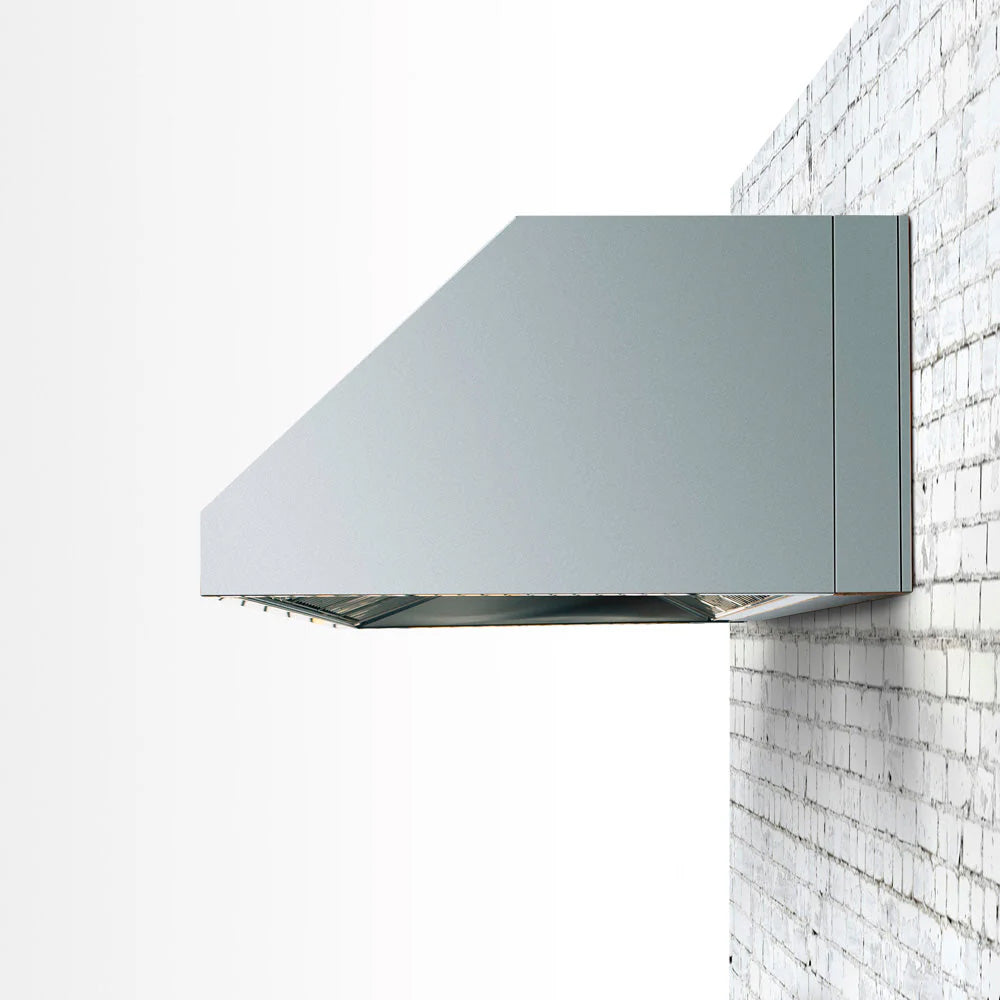 Vent hood spacer bracket with dark green housing and slotted underside