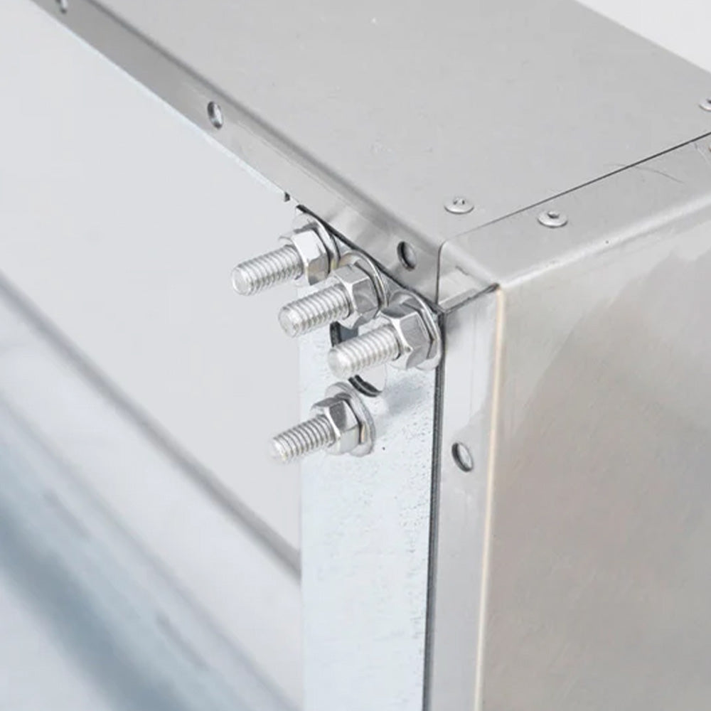 Metal vent hood spacer bracket with bolts and mounting hardware