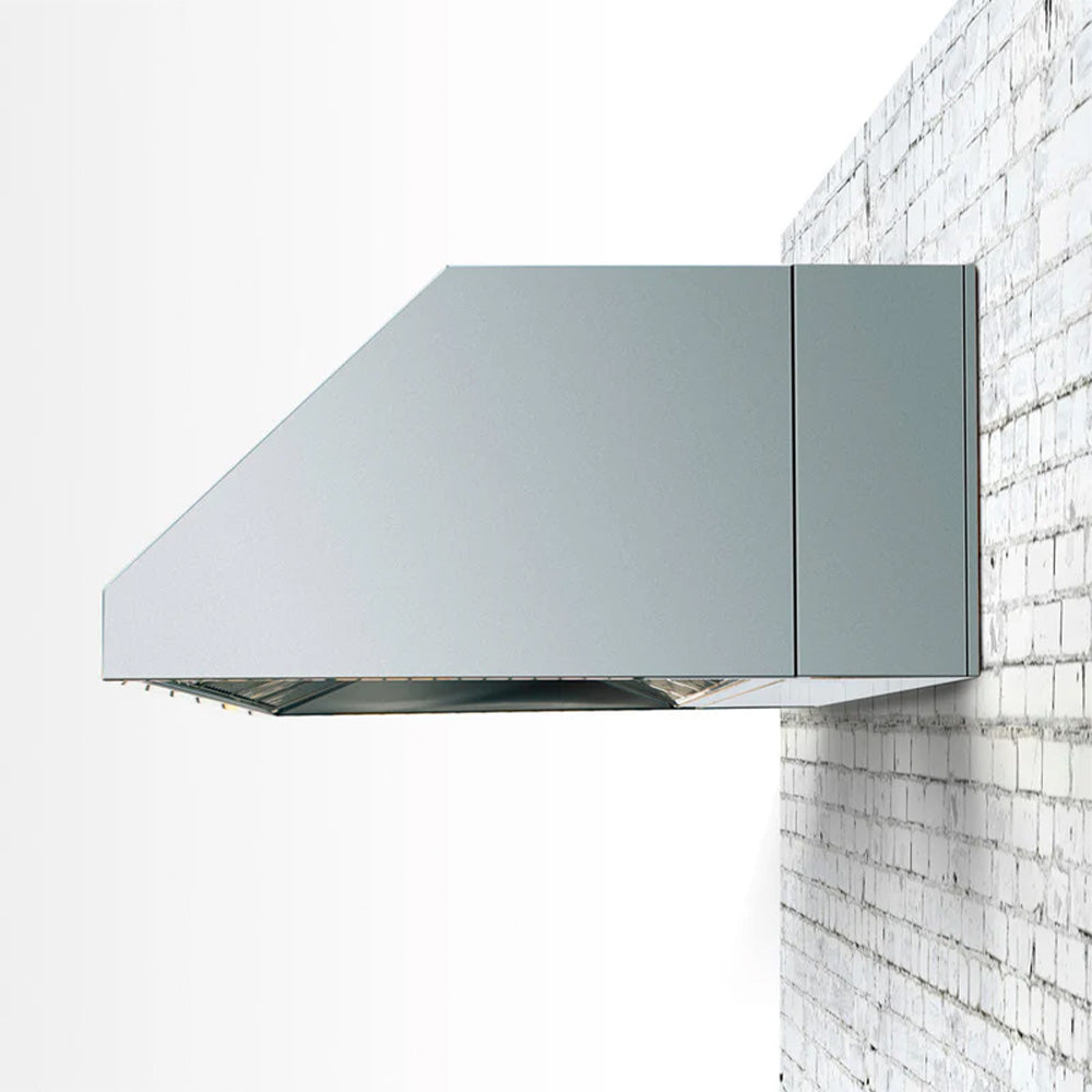 Stainless steel vent hood spacer bracket with end panel and mounting plate