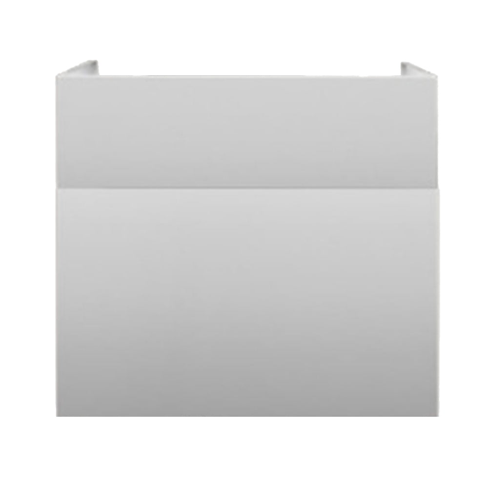 Telescopic duct cover, rectangular light gray metal housing with raised top corners