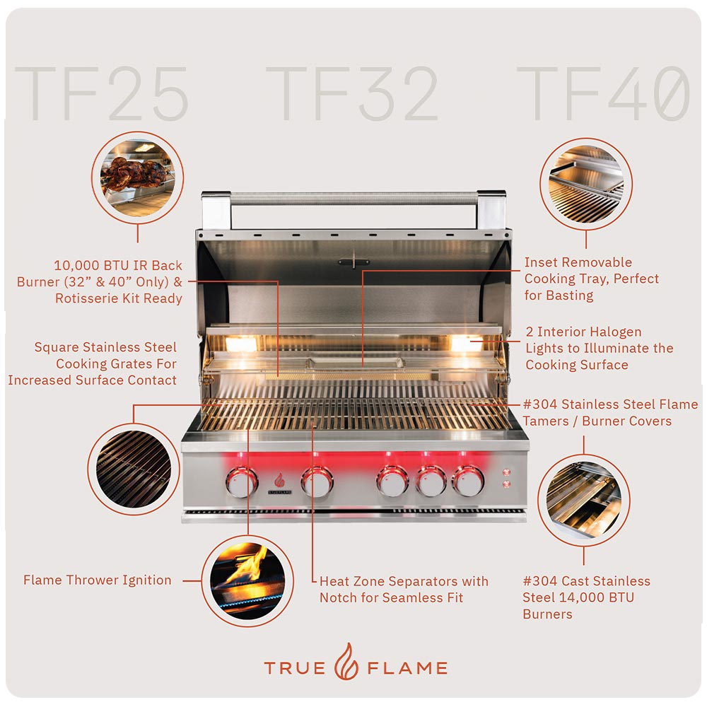 TrueFlame Gas Grill on Deluxe Cart, 40-Inch