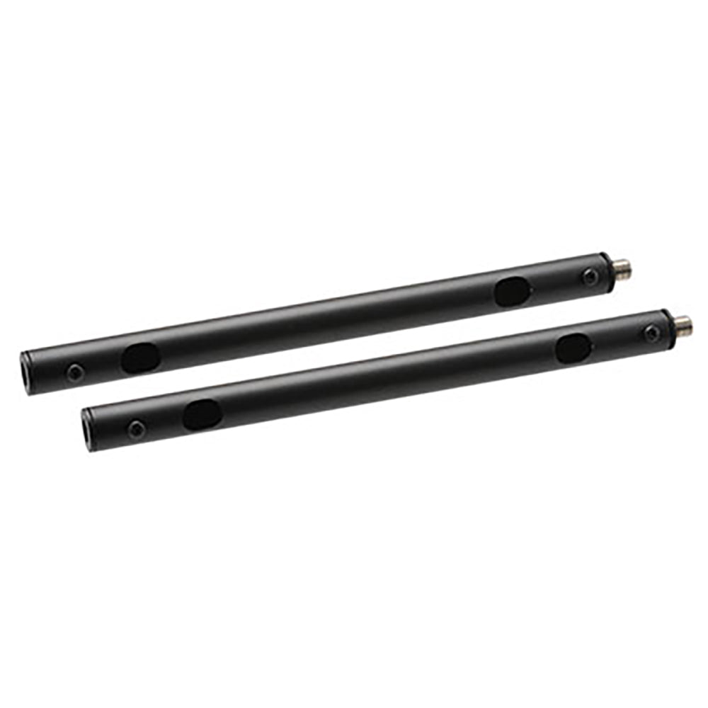 Black extension poles with metal tips and oval holes along the bars