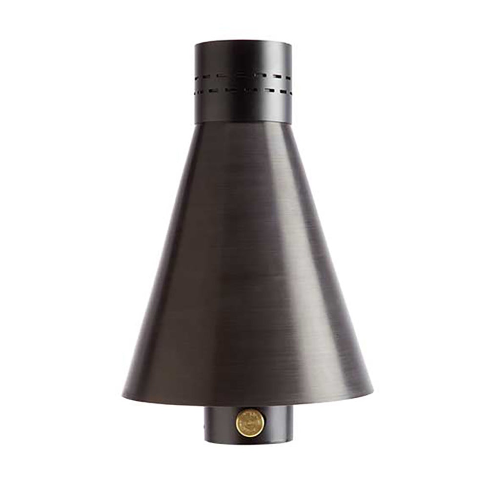 Outdoor gas torch head with metallic cone, black top, brass control cap