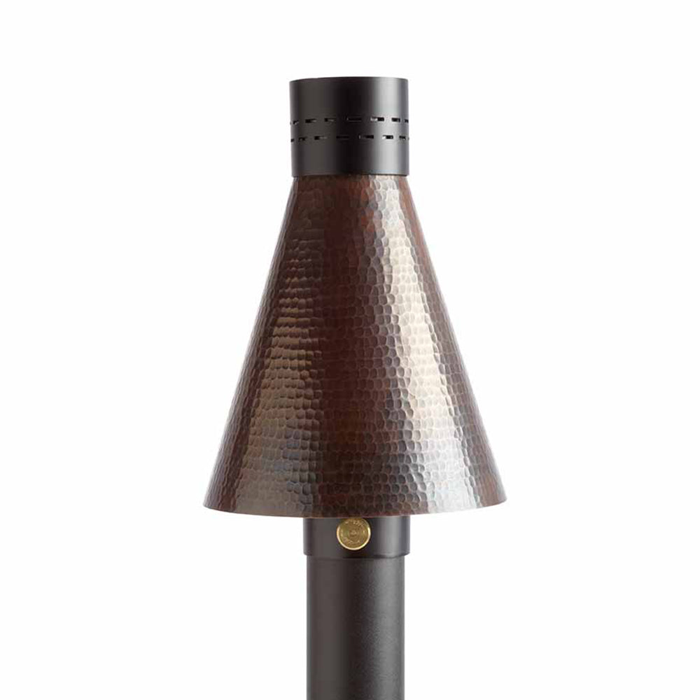 Hammered copper torch head with black collar and gold button