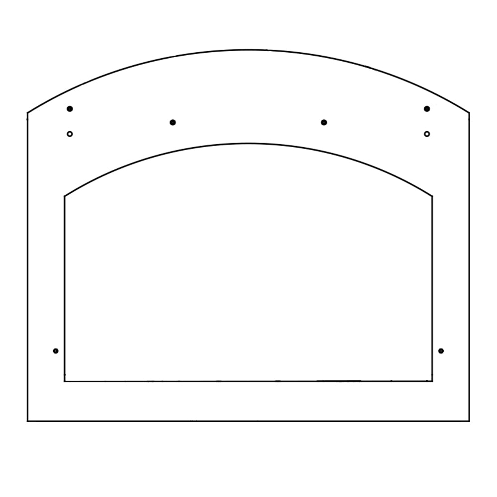 Arched metal finishing template with two arched cutouts and mounting holes