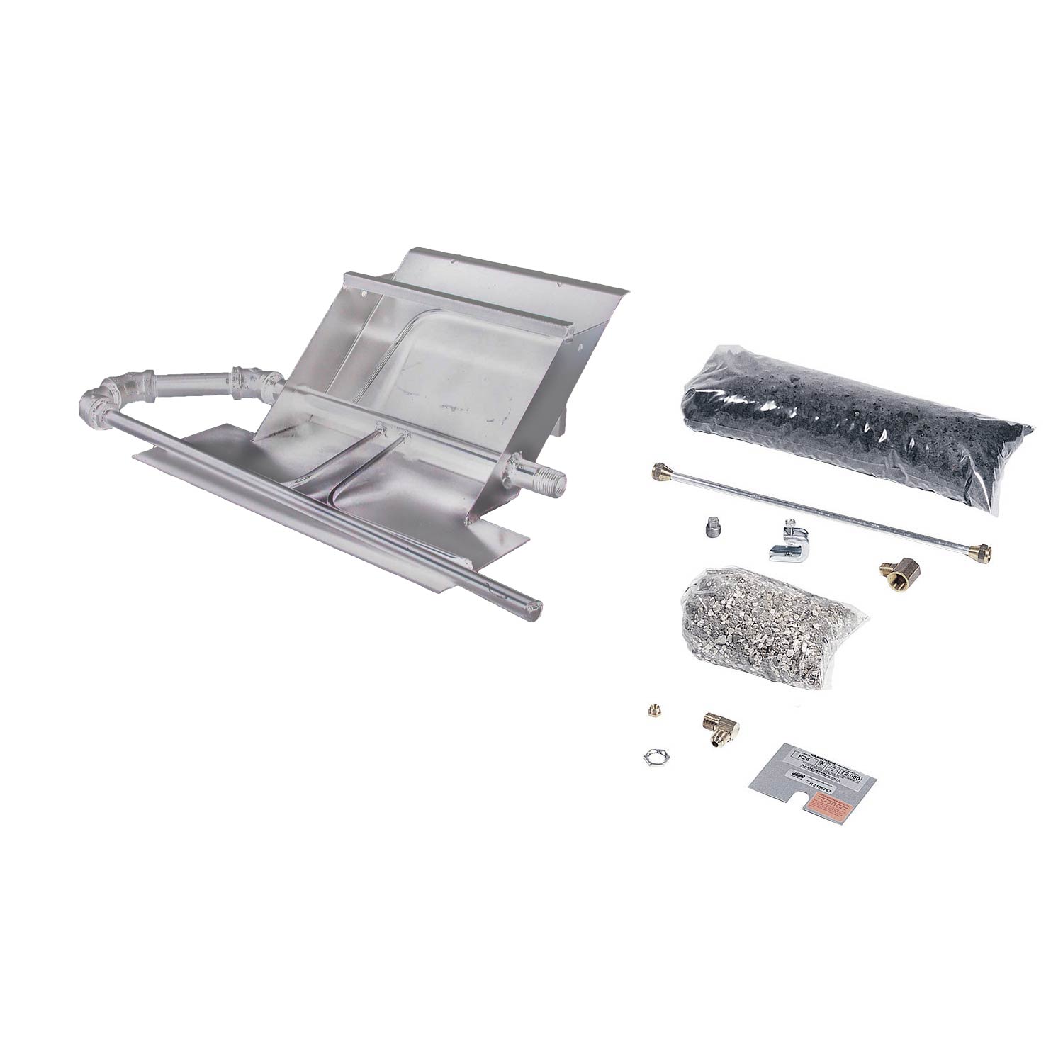 Stainless steel fireplace burner kit with burner plate and metal air intake parts