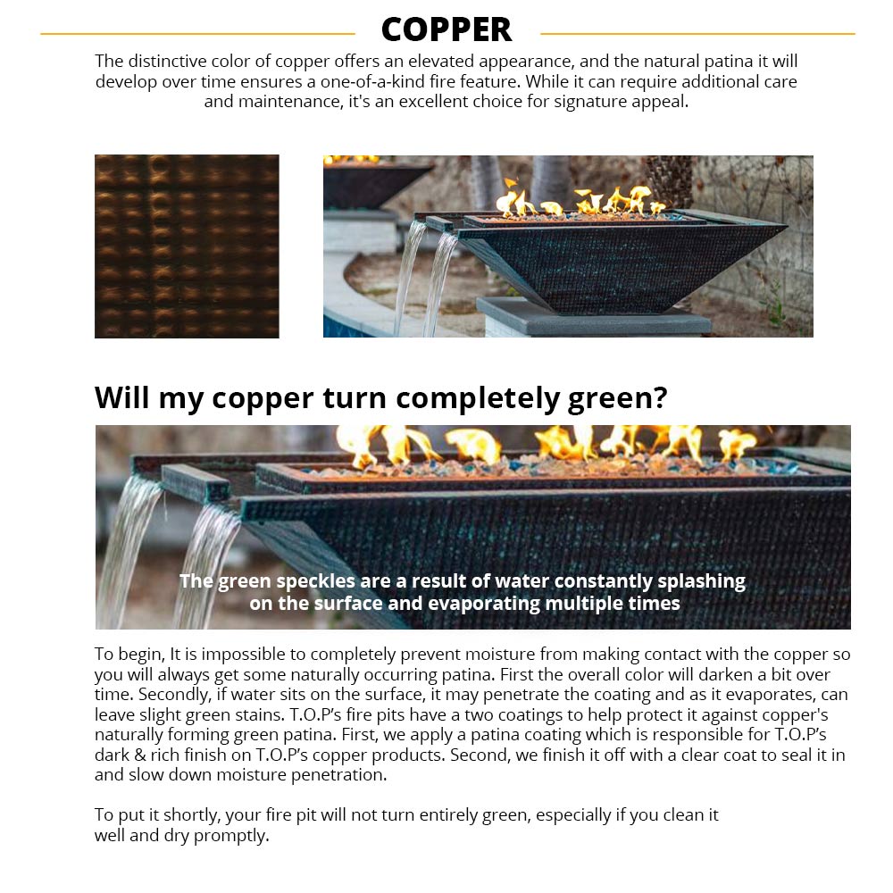 TOP Fires by The Outdoor Plus Cazo Round 360 Copper Gas Fire and Water Bowl