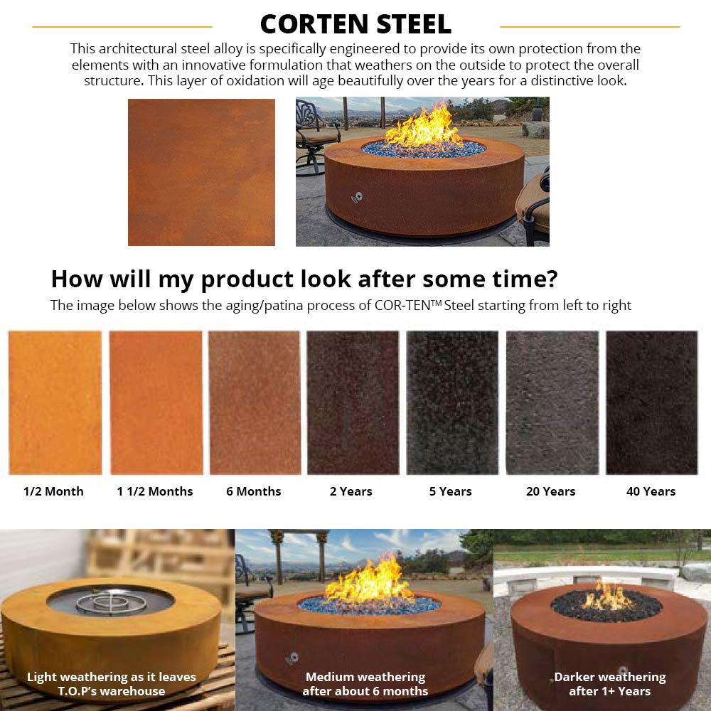 TOP Fires by The Outdoor Plus Forma 60x60-Inch Square Corten Steel Gas Fire Pit