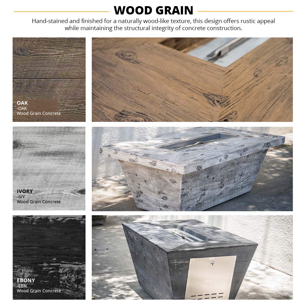 TOP Fires by The Outdoor Plus Tacoma 48-Inch Linear Wood Grain Concrete and Steel Gas Fire Pit