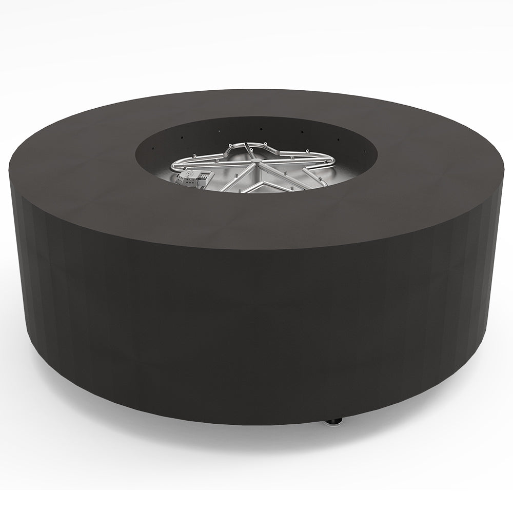 Round metal fire pit with central burner, black finish