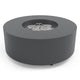 Round metal fire pit with central burner, dark gray textured finish