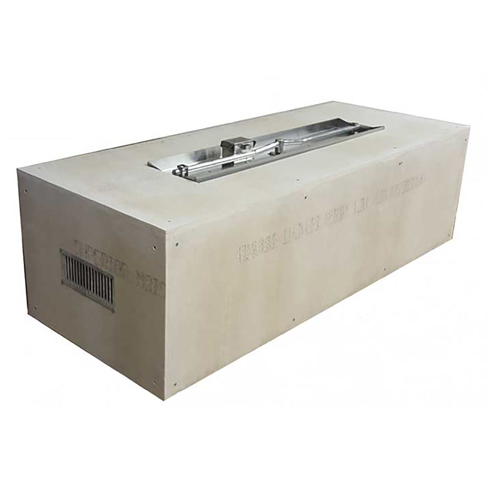 Unfinished rectangular fire pit enclosure with top burner opening, light gray metal