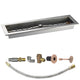 Linear fire pit burner trough kit with manifold, brass fittings, and flexible hose