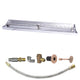 Linear gas fire pit burner kit with metal trough and bronze-tone control fittings