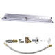 Linear gas fire pit burner kit with stainless trough and chrome control and connector parts