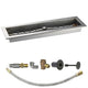 Linear gas fire pit burner trough with brass valve and flexible gas hose kit parts