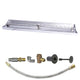 Linear trough burner kit with silver manifold, brass fittings, and flexible gas line