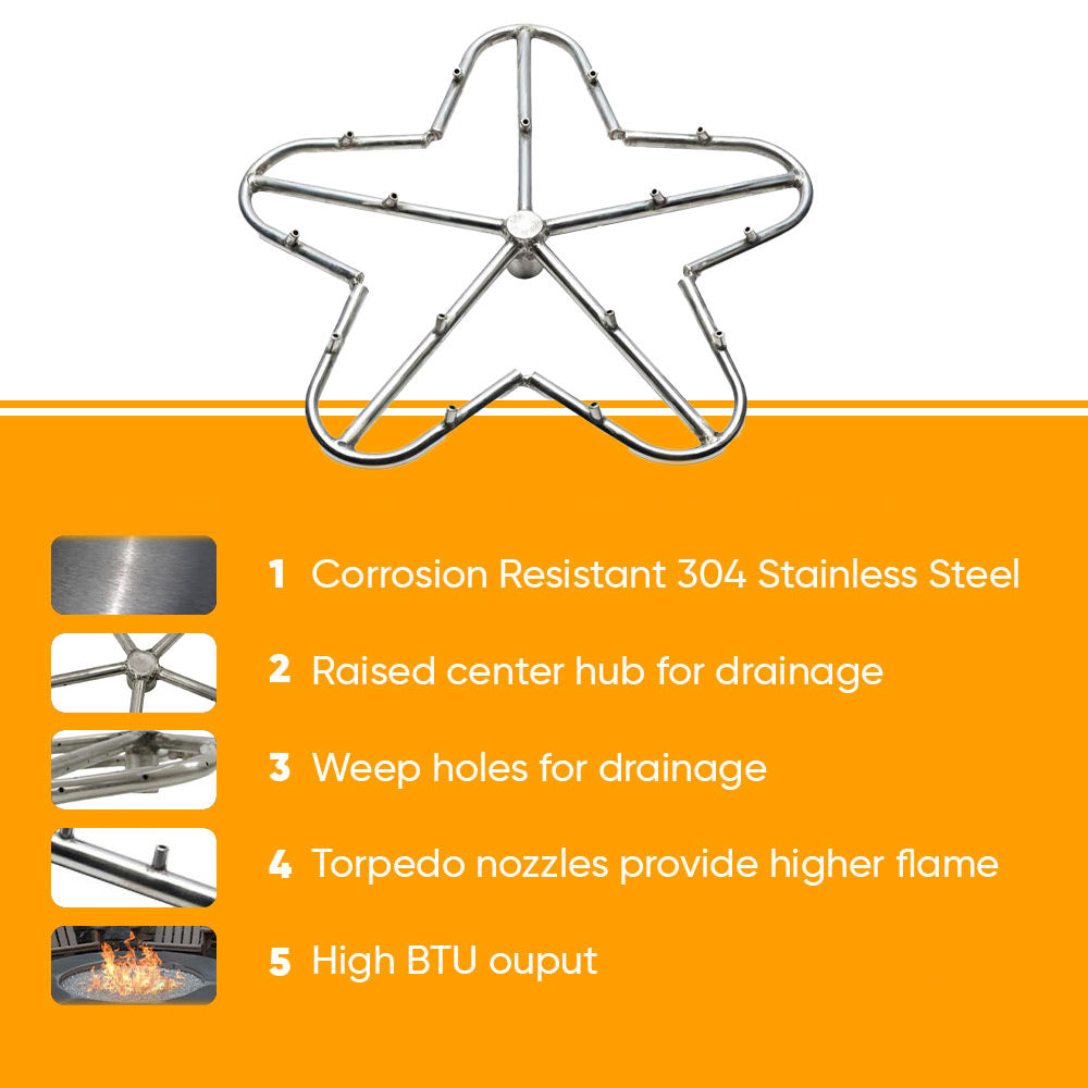 Stainless steel burner torpedo kit diagram with feature callouts