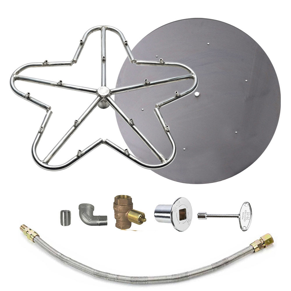 Spotix penta match-lit burner kit with star burner, round plate, chrome valve fittings and hose