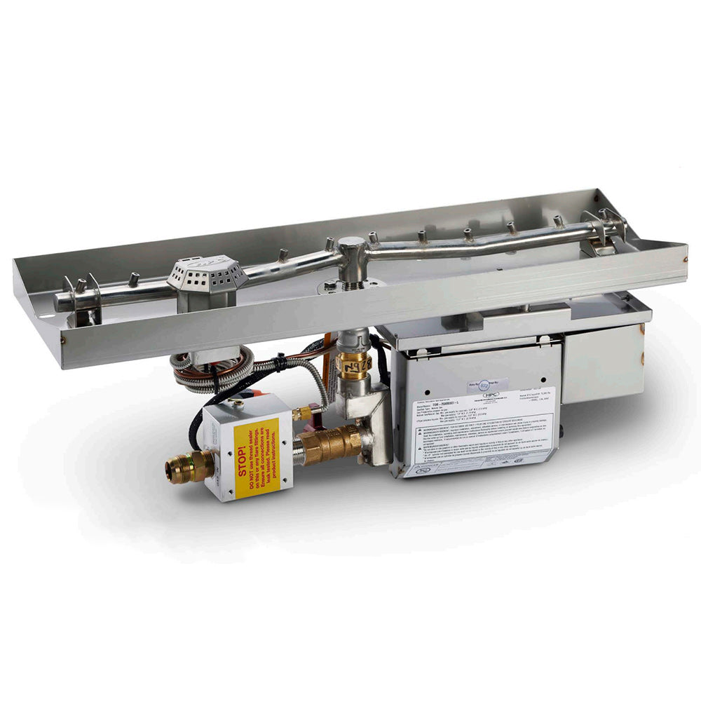 Rectangular gas fire pit burner kit with ignition and control module