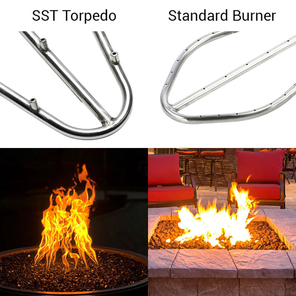HPC Fire Penta Electronic Ignition Gas Fire Pit Kit with Round Flat Pan and Torpedo Burner