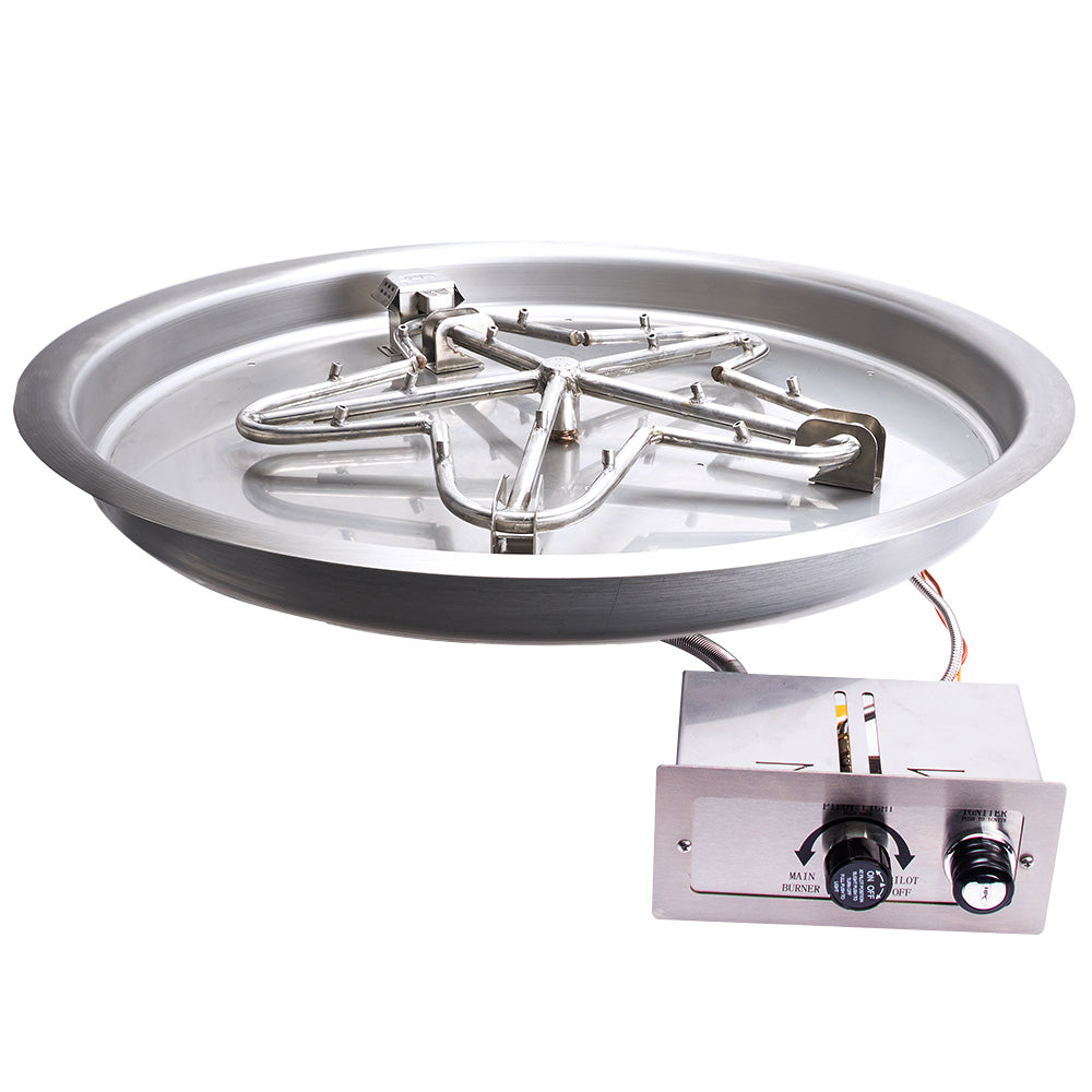 Fire pit burner kit with round bowl pan, stainless burner, and control module