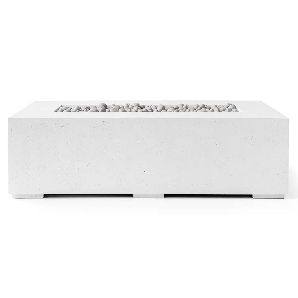 Lightweight concrete gas fire pit with light gray pebble fire media