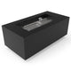 Black rectangular metal fire pit with torpedo burner and metal burner bars