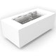 White rectangular metal fire pit with torpedo burner and stainless burner bars