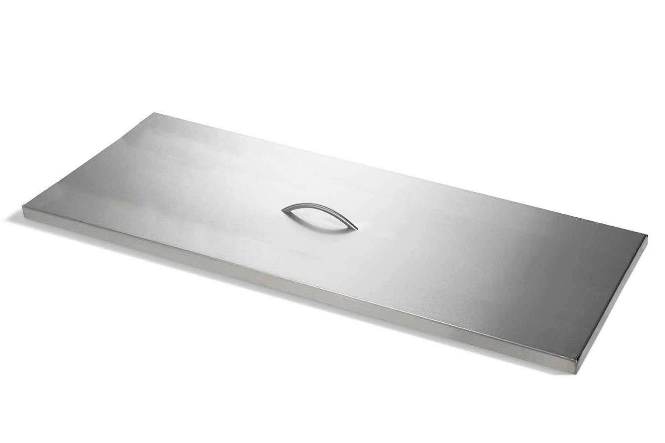 Stainless steel rectangular fire pit cover with metal handle cutout