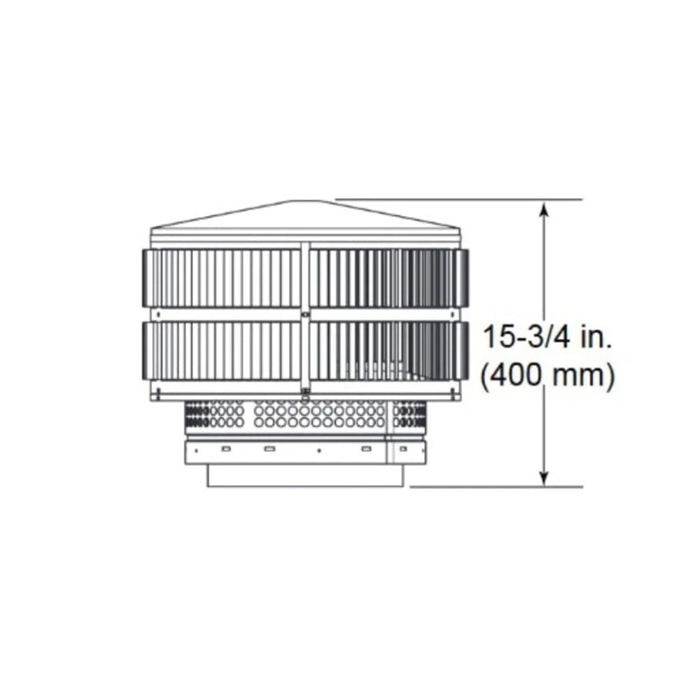 Round termination cap with storm collar, side view diagram showing 15-3/4 in height