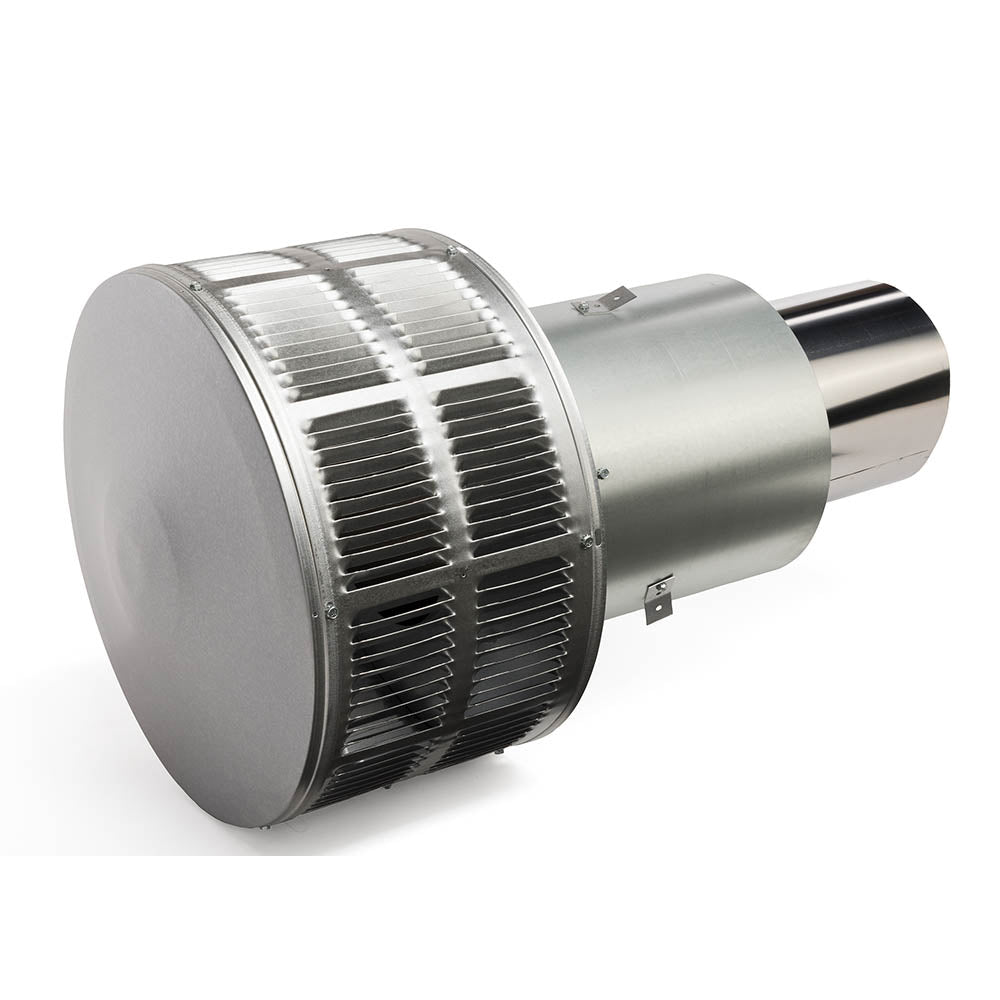 Round telescoping termination cap with louvered front and metal storm collar