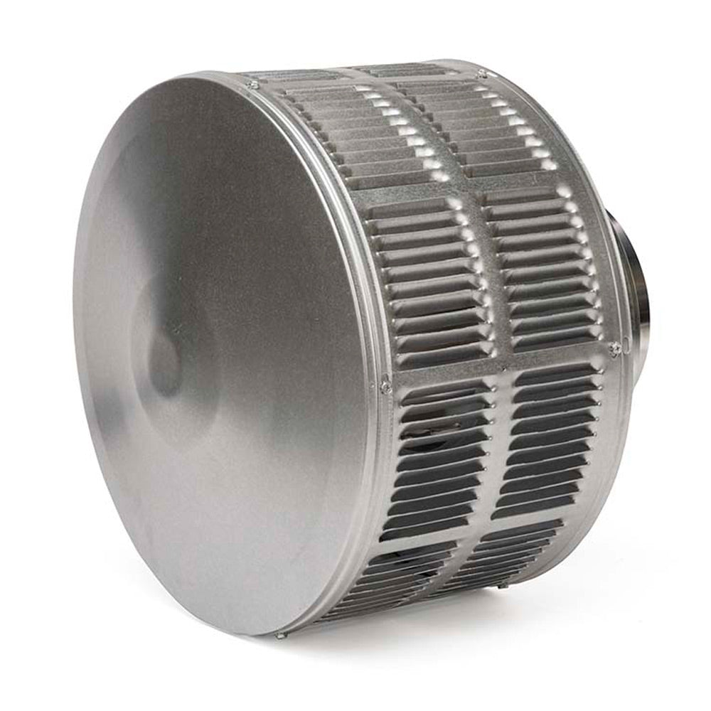 Round metal vent cap with smooth end panel and louvered grille ring