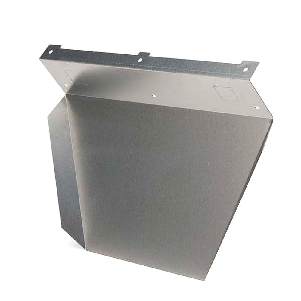 Siding shield bracket with open back and rectangular cover, gray metal