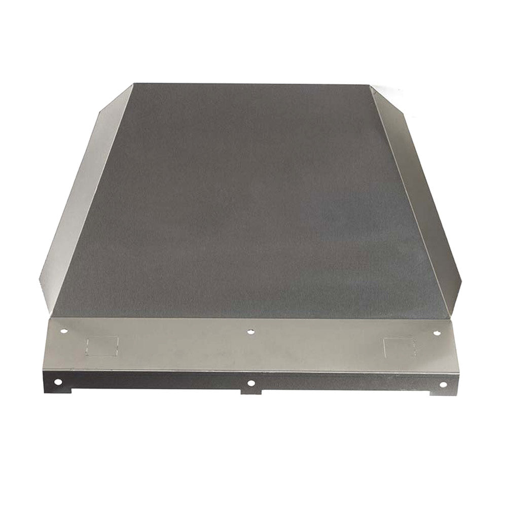 Siding shield base with flat top and front mounting tabs, gray metal