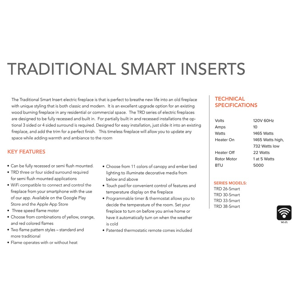 Traditional smart inserts brochure page showing key features and technical specifications