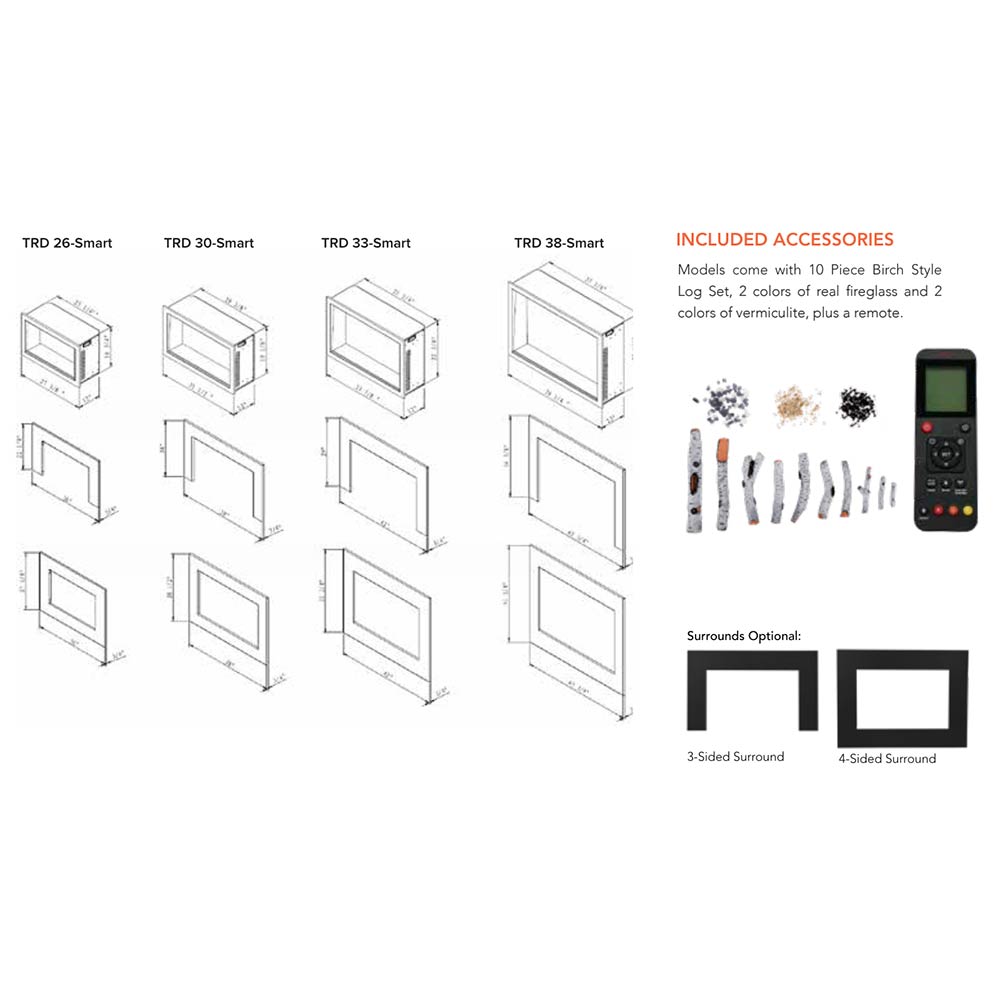 Traditional smart inserts diagram page with model layouts and included accessories listing