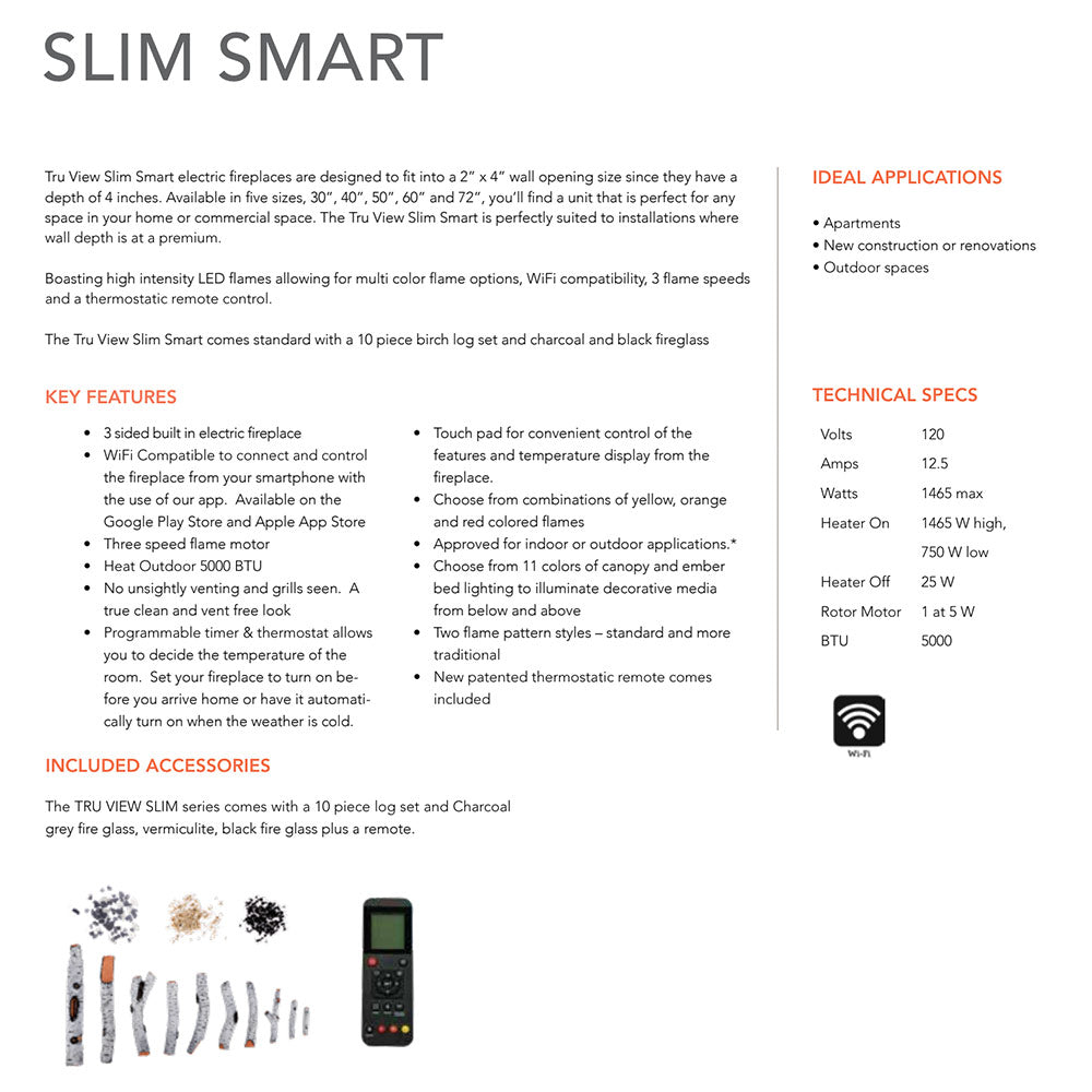 Amantii Tru-View Slim Indoor/Outdoor Built-In 3-Sided Smart Electric Fireplace