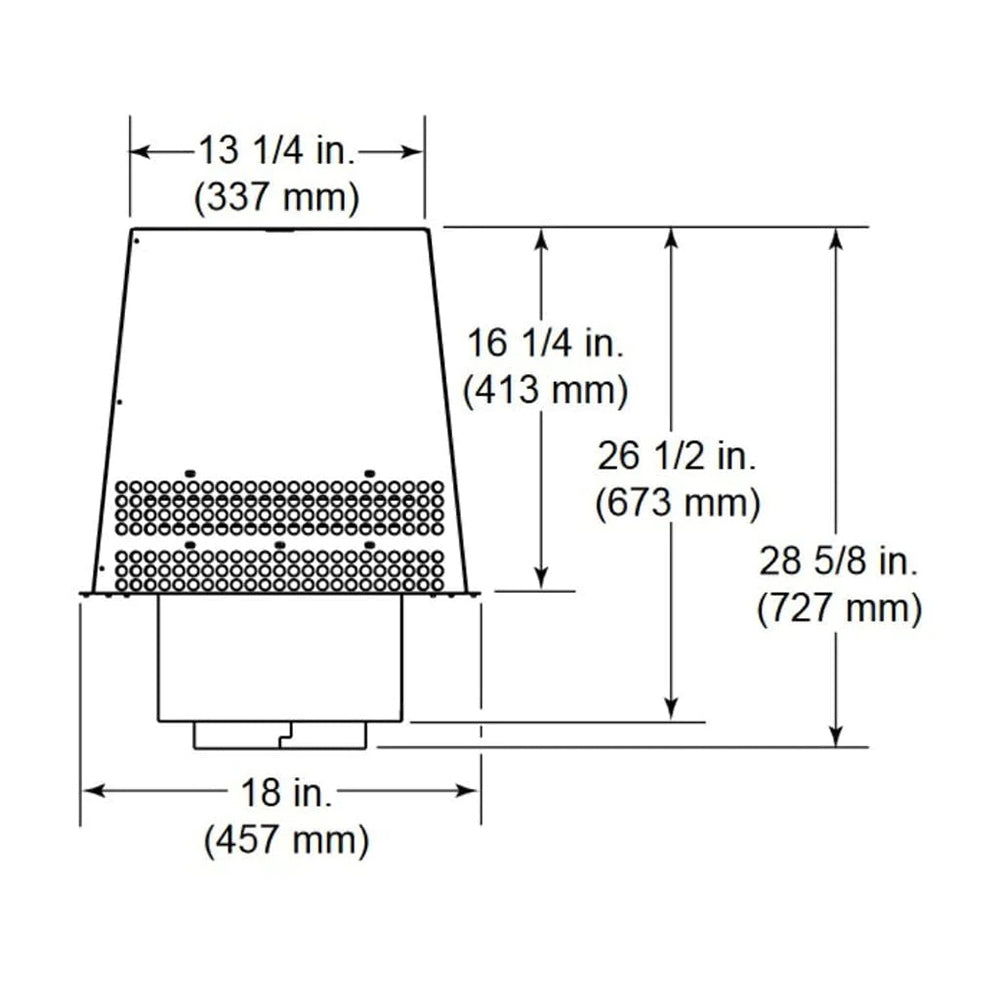 Trapezoid termination cap diagram with perforated beaded band, labeled measurements