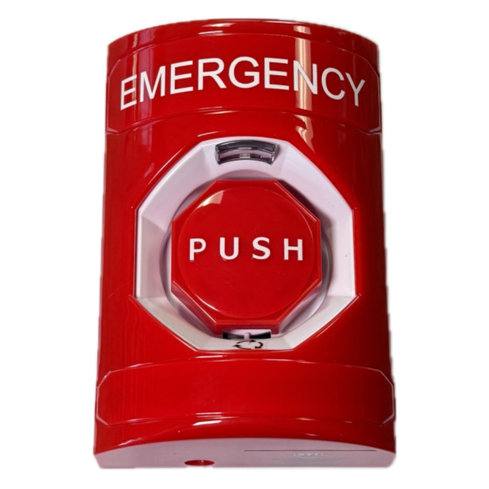 Red emergency shut-off push switch with PUSH button