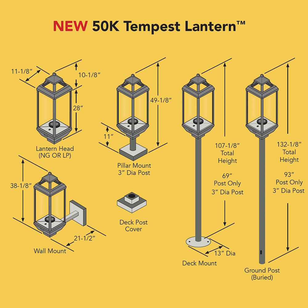 Tempest Torch 94900748 Deck Mount Premium Lantern, Electronic Ignition