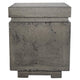 Concrete propane enclosure, weathered medium gray rectangular block with base support tabs