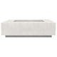 Concrete gas fire pit with rectangular burner opening, light stone finish, low rectangular base