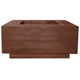 Brown concrete rectangular gas fire pit with burner opening and recessed top tray