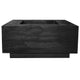Black concrete rectangular gas fire pit with burner opening and recessed top tray